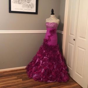 JOVANI COUTURE PINK JEWELED ROSETTE BALL GOWN
